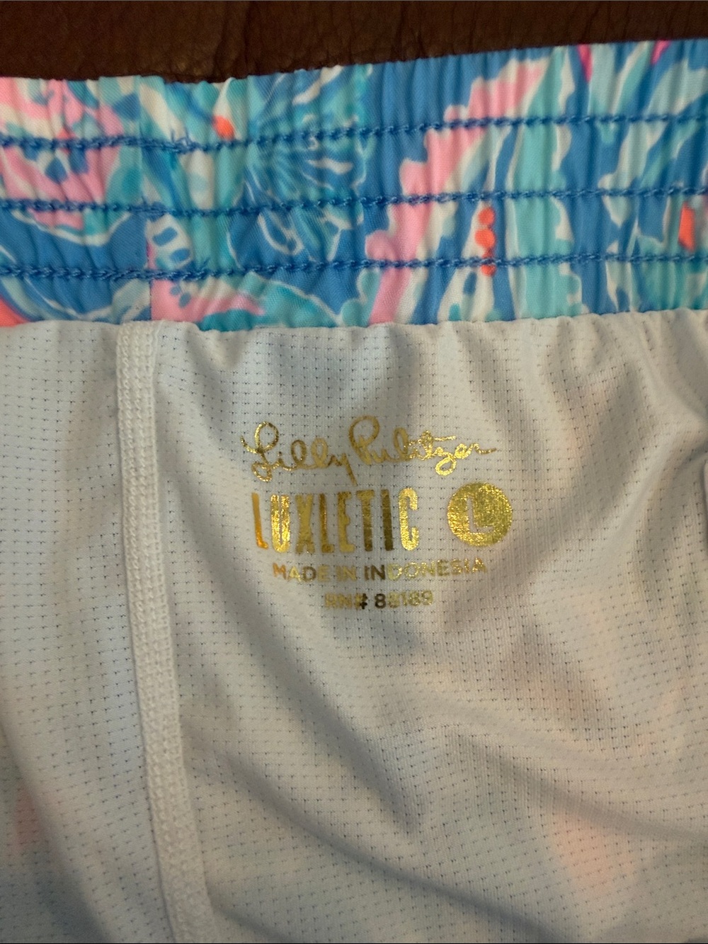 Lilly Pulitzer Sky Blue Paisley Athletic Shorts with Pink & Aqua - Picture 2 of 3